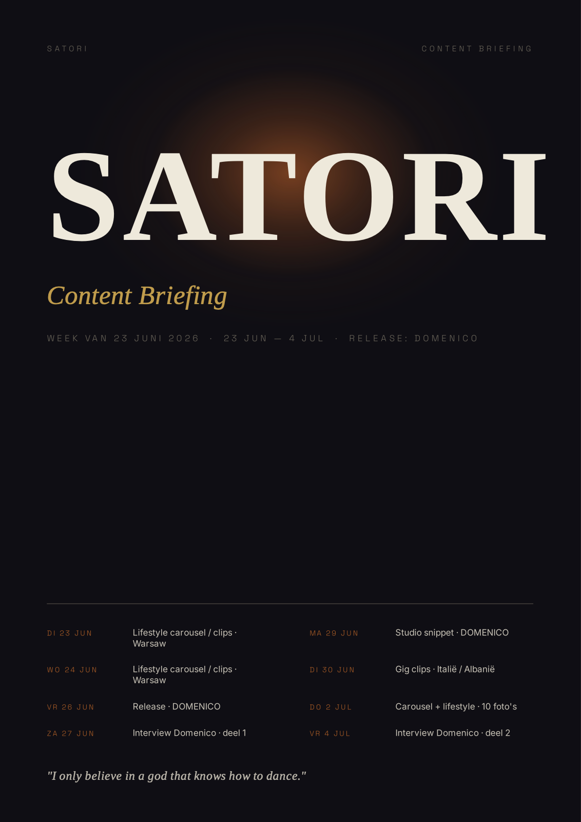 Cover of a weekly Satori content briefing, week of 23 June 2026